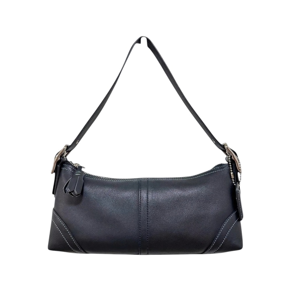 Coach Hamptons East West Baguette Bag Black Blue Leather 8A64